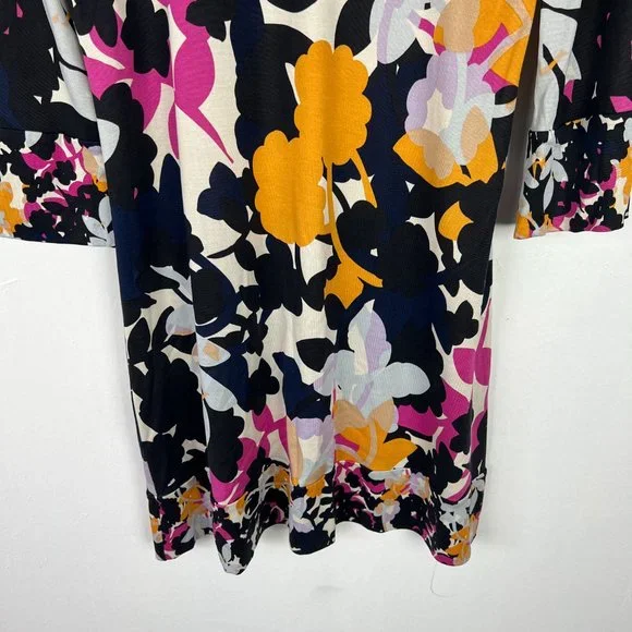 Diane Von Furstenberg 3/4 Sleeve Floral Silk Boatneck Shift Dress Size 10 D1365 - Picture 3 of 12